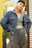 MQTIME  -  POL Flower Textured Raw Hem Long Sleeve Denim Jacket