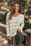 MQTIME  -  Striped V-Neck Drop Shoulder Sweater