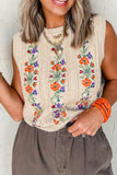 MQTIME  -  Embroidered Cable-Knit Round Neck Sweater Vest
