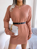 MQTIME  -  Round Neck Long Sleeve Mini Sweater Dress