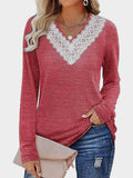 MQTIME  -  Lace Detail V-Neck Long Sleeve T-Shirt