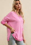 MQTIME  -   Striped V-Neck Dropped Shoulder Sweater