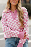 MQTIME  -  Checkered Collared Neck Long Sleeve Sweater