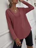 MQTIME  -  Drawstring Waffle Knit Long Sleeve Hooded Top