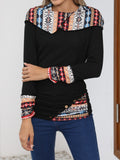 MQTIME  -   Printed Collared Neck Long Sleeve Blouse