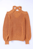 MQTIME  -  Cutout Back Cold Shoulder Long Sleeve Sweater