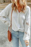 MQTIME  -  Lace Detail Drop Sleeve Ribbed Top