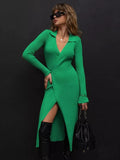 MQTIME  -  Tied Collared Neck Long Sleeve Sweater Dress