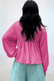 MQTIME  -  Corded Johnny Collar Long Sleeve Babydoll Blouse