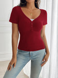MQTIME  -  Devine Decorative Button Short Sleeve T-Shirt