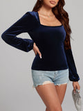 MQTIME  -  Square Neck Long Sleeve Velvet Top