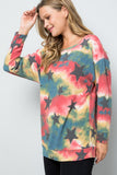 MQTIME  -   Tie-Dye Star Round Neck Long Sleeve T-Shirt