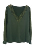 MQTIME  -  Full Size Lace Detail V-Neck Long Sleeve Blouse