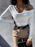 MQTIME  -  Asymmetrical Single Shoulder Long Sleeve T-Shirt