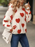 MQTIME  -  Fuzzy Heart Pocketed Dropped Shoulder Hoodie