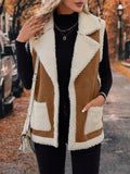 MQTIME  -  Full Size Contrast Open Front Sherpa Vest Coat