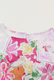 MQTIME  -  Floral Round Neck Flounce Sleeve Blouse