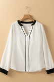 MQTIME  -  Contrast Notched Long Sleeve Blouse