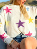 MQTIME  -  Contrast Star Round Neck Sweater