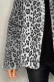 MQTIME  -  Full Size Leopard Furry Collared Neck Long Sleeve Coat