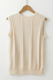 MQTIME  -  Embroidered Cable-Knit Round Neck Sweater Vest