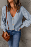 MQTIME  -  Openwork V-Neck Button Up Cardigan