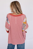 MQTIME  -  Striped Floral Patchwork Round Neck Top