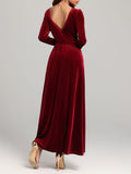 MQTIME  -  Velvet Square Neck Long Sleeve Dress