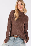 MQTIME  -  SAGE + FIG Glitter Mock Neck Lettuce Hem Long Sleeve Top