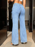 MQTIME  -  Mid Rise Straight Jeans with Cargo Pockets
