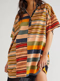 MQTIME  -  Exposed Seam Striped Half Sleeve Mini Dress