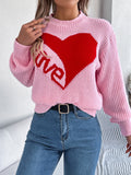 MQTIME  -  LOVE Heart Round Neck Dropped Shoulder Sweater