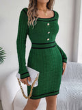 MQTIME  -  Contrast Trim Long Sleeve Sweater Dress