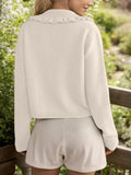 MQTIME  -  Frill Button Up Collared Neck Long Sleeve Cardigan