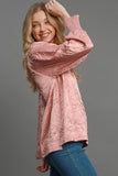 MQTIME  -  Umgee Wrinkled Round Neck Lantern Sleeve Blouse
