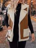 MQTIME  -  Full Size Contrast Open Front Sherpa Vest Coat
