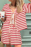 MQTIME  -  Tied Striped V-Neck Top and Shorts Set