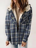 MQTIME  -  Plaid Snap Down Plush Hooded Jacket