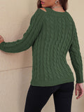 MQTIME  -   Cable-Knit V-Neck Cold Shoulder Sweater