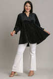 MQTIME  -  Umgee Full Size Beaded Frill Flounce Sleeve Velvet Babydoll Blouse