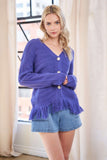 MQTIME  -   Fringe V-Neck Button Up Long Sleeve Cardigan