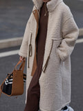 MQTIME  -  Plus Size Drawstring Zip Up Turtleneck Sherpa Coat
