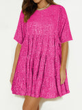 MQTIME  -  Round Neck Half Sleeve Mini Dress
