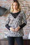 MQTIME  -  Full Size Snakeskin Print Round Neck Lace Contrast Top