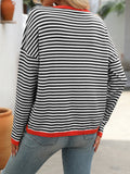 MQTIME  -   Striped Round Neck Long Sleeve Sweater