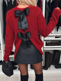 MQTIME  -  Bow Slit Back Round Neck Sweater