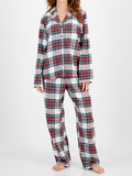 MQTIME  -  Plaid Collared Neck Button Up Top and Pants Lounge Set