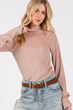 MQTIME  -  SAGE + FIG Glitter Mock Neck Lettuce Hem Long Sleeve Top