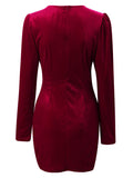 MQTIME  -  Ruched Surplice Long Sleeve Mini Dress
