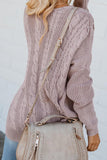 MQTIME  -  Cable Knit Lace Up V-Neck Sweater